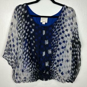 Aryn K Silk Geo Pattern Dolman Sleeve Round Neck Blouse Top Size S